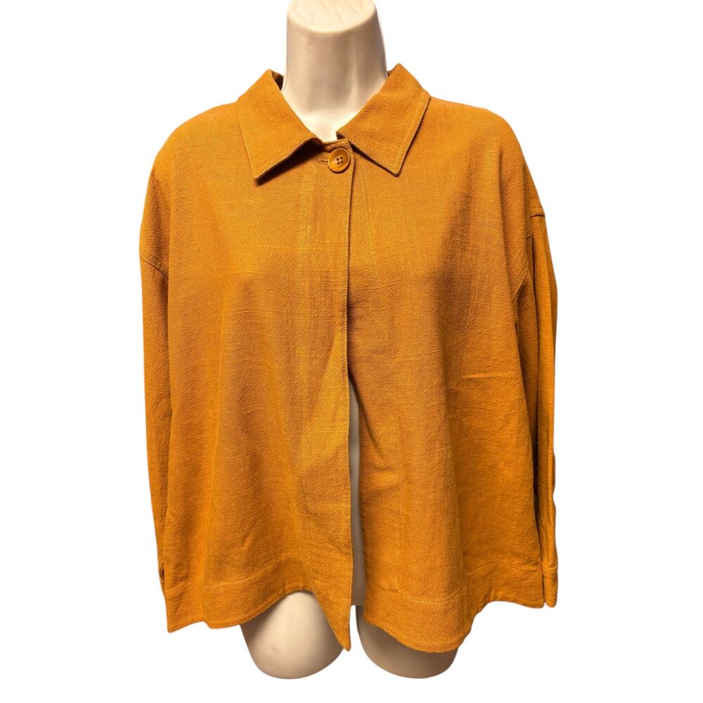 7115 by Szeki Linen Cotton Overshirt Jacket Mustard XS Minimalist